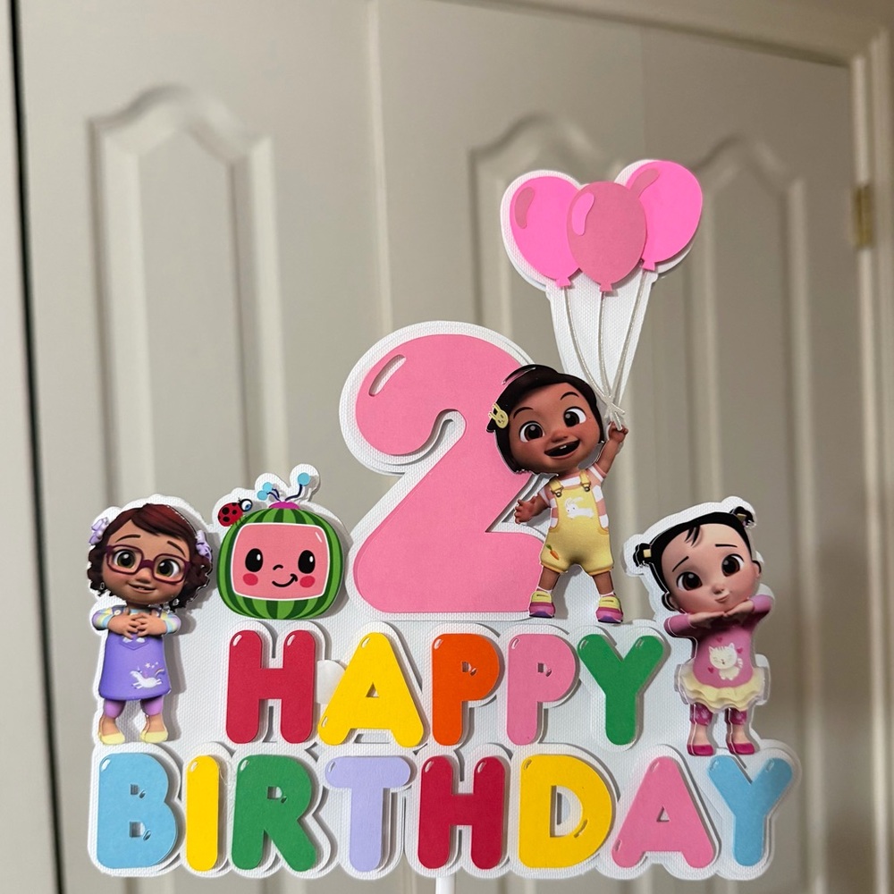 Pink 2nd Birthday cocomelon girls Cake Topper - Happy Birthday